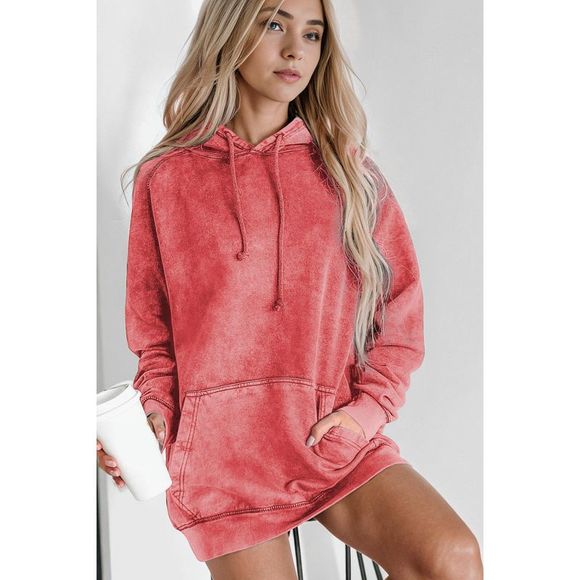 Azura Exchange  Mineral Wash Kangaroo Pocket Drawstring Pullover Hoodie - Picture 4 of 15